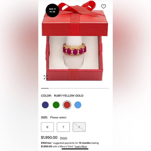 Brand new EFFY 14 K gold 5 ruby and diamond ring - Picture 1 of 11